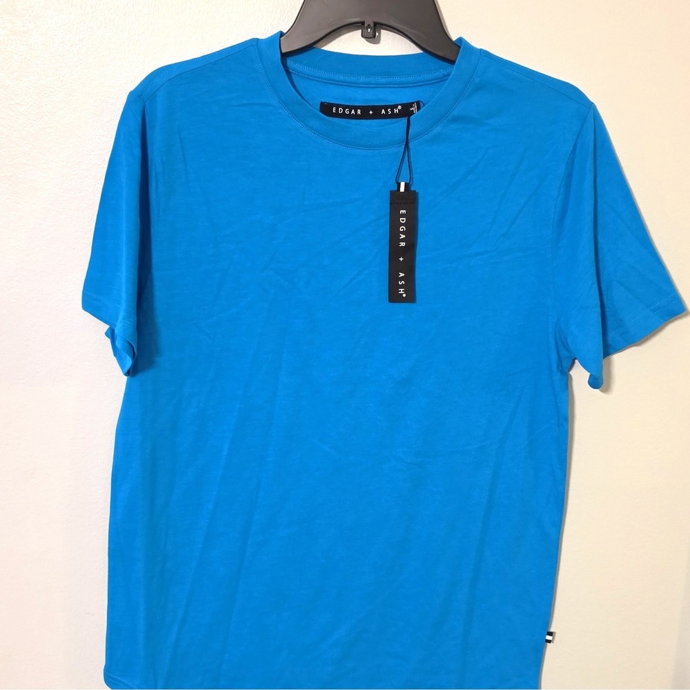 Edgar + Ash Men's Regular Fit Cotton/Poly Knit Logo Blue Solid Tee S #84